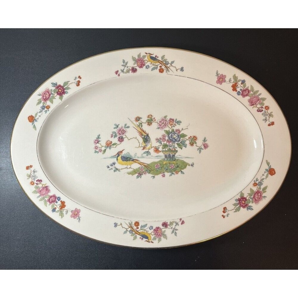 VTG Lamberton Ivory China Audubon Pattern 16 Inch Oval Platter Granny Core